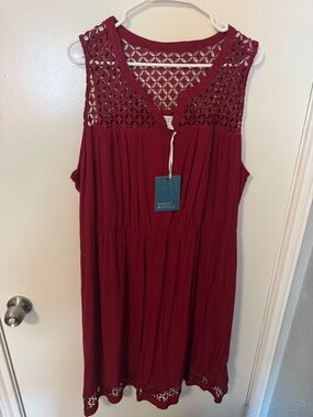 Market & Spruce Sleeveless Crochet Yoke Dress in Burgundy
